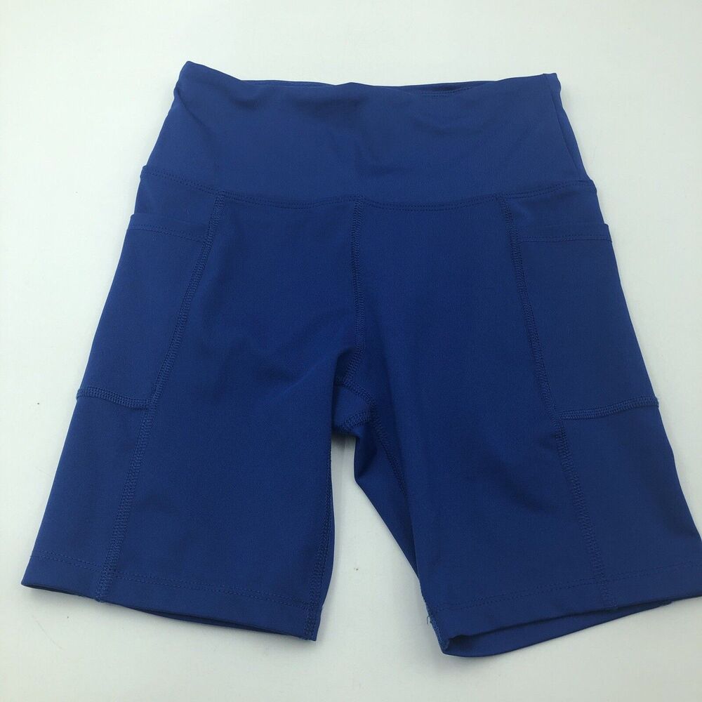Bally Total Fitness Women's Activewear Biker Shorts Size S Royal Blue Side Pock